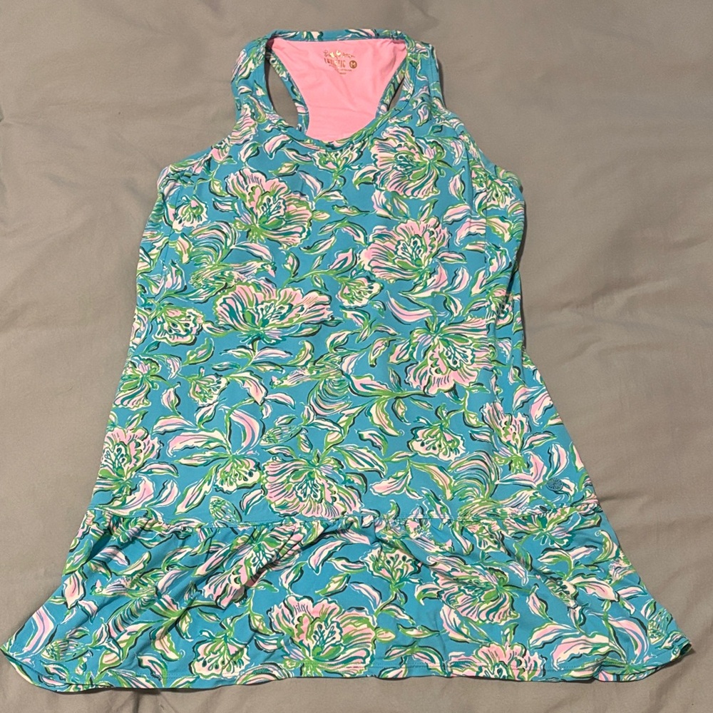 Lilly Pulitzer Luxletic Aqua and Pink Floral Racerback Active Dress